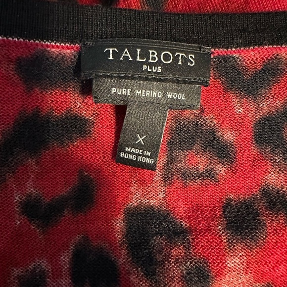 Talbots Womens Button Front 100% Merino Wool Cardigan Sweater Red & Black Size X - Picture 6 of 7